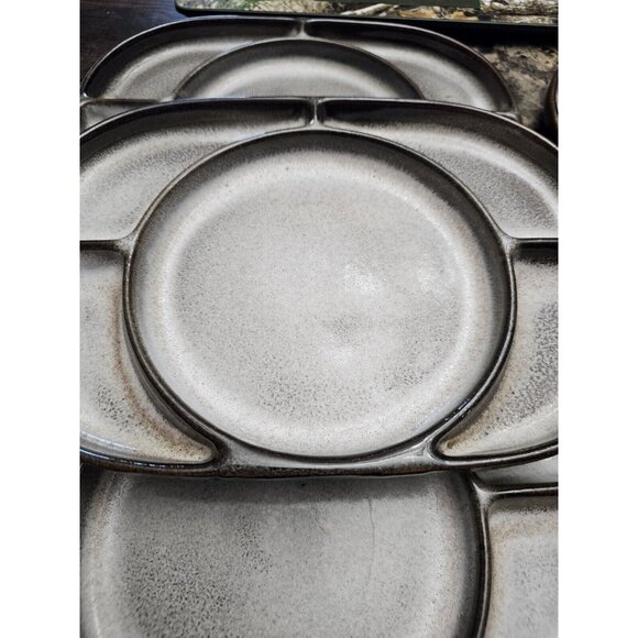 Ceramano West Germany Stoneware Sectioned Snack Plates Set Of 6 Vintage - Picture 3 of 5